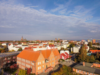 View from the air over the Hanseatic city of Stralsund on the Baltic Sea