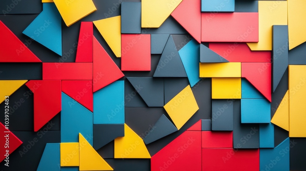 Poster vibrant geometric patterns in primary colors create a striking abstract wall design and enhance any 