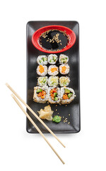 Sushi plate white background and isolated.