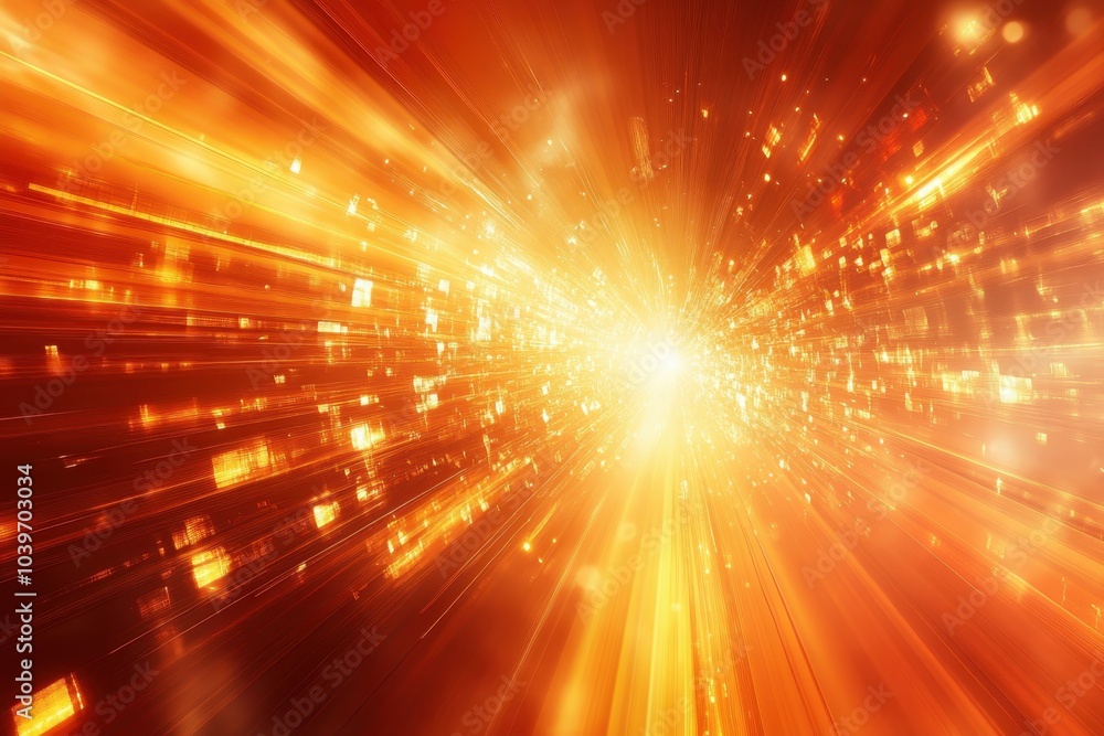 Poster dynamic explosion of light and energy radiating from a central point in a vivid abstract display