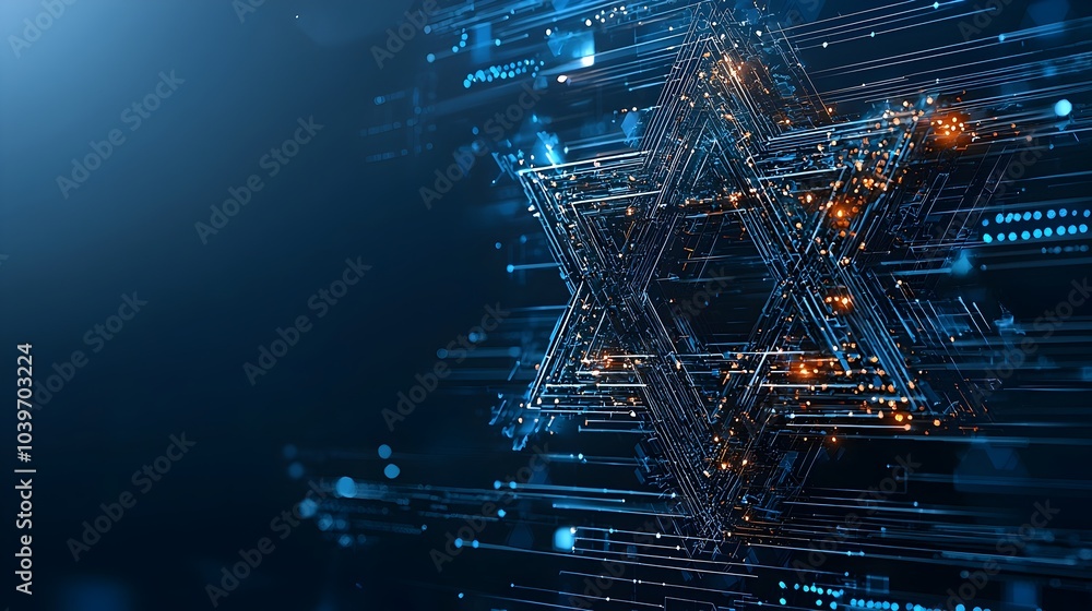 Leinwandbilder a visually striking digital showcasing a glowing mesh star of david with intricate geometric lines r