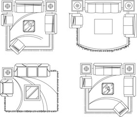 Vector sketch illustration silhouette design of furniture table chair sofa living room interior 