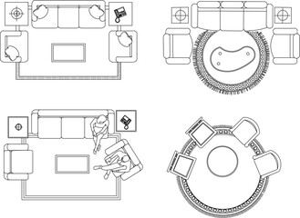 Vector sketch illustration silhouette design of furniture table chair sofa living room interior