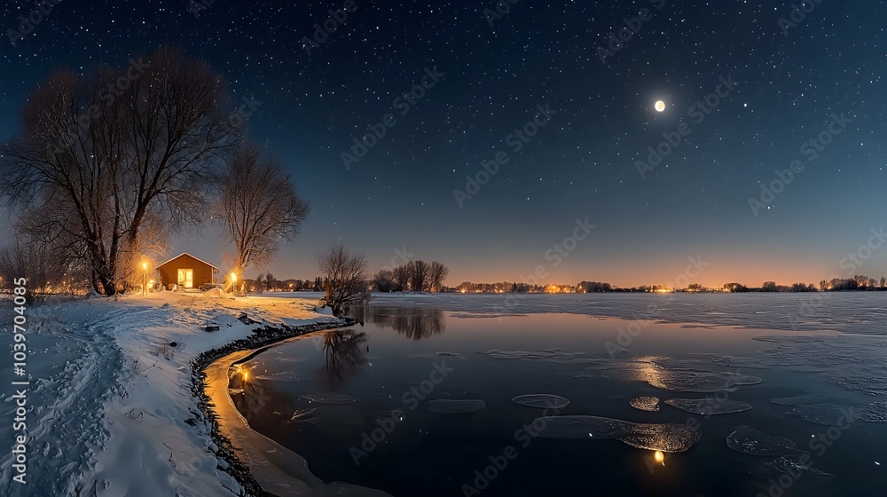 Leinwandbilder breathtaking abstract landscape of glowing mesh like waves reflecting the ethereal glow of moonlight