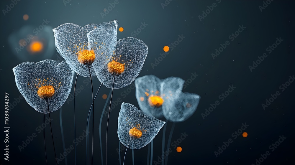 Leinwandbilder Breathtaking bouquet of flowers with mesmerizing glowing mesh patterns emanating from their delicate ethereal stems creating a captivating and visually stunning display