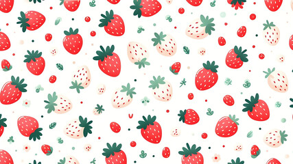A vibrant strawberry pattern background featuring bright red strawberries.