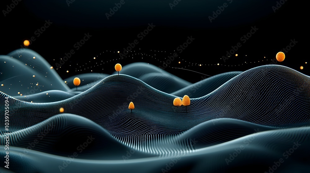 Poster breathtaking glacier landscape with a mesh of lines overlaid visualizing the slow drift and movement