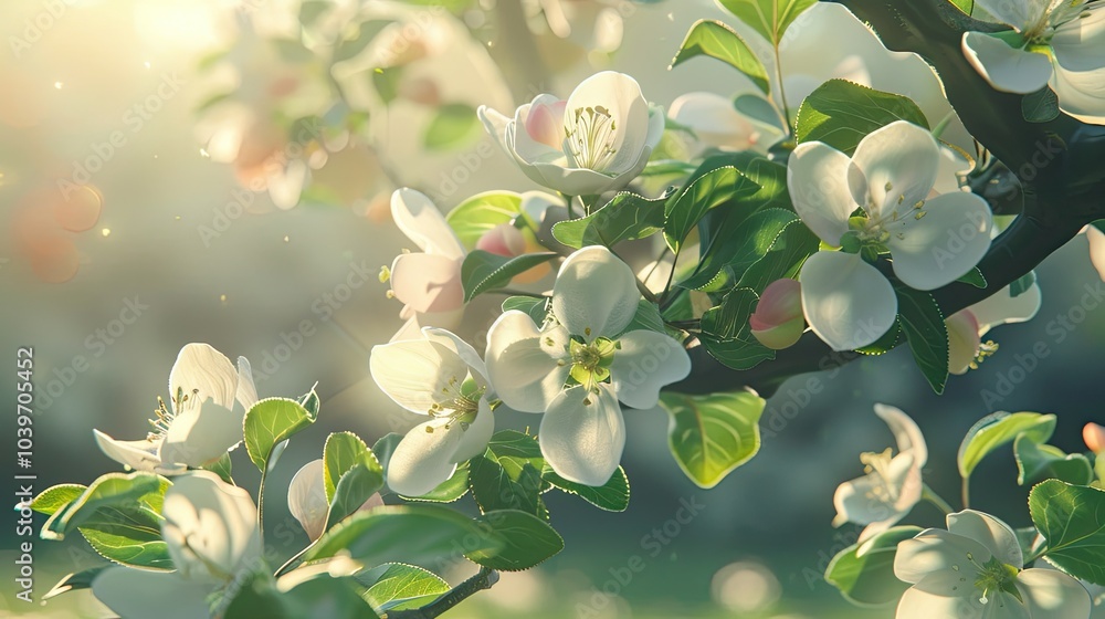Poster blooming apple tree in spring soft focus