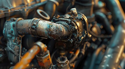 Replace gasoline car oxygen sensor Old and damaged O2 oxygen check lambda sensor close up of engine spare parts Part of exhaust system of car with combustion engine