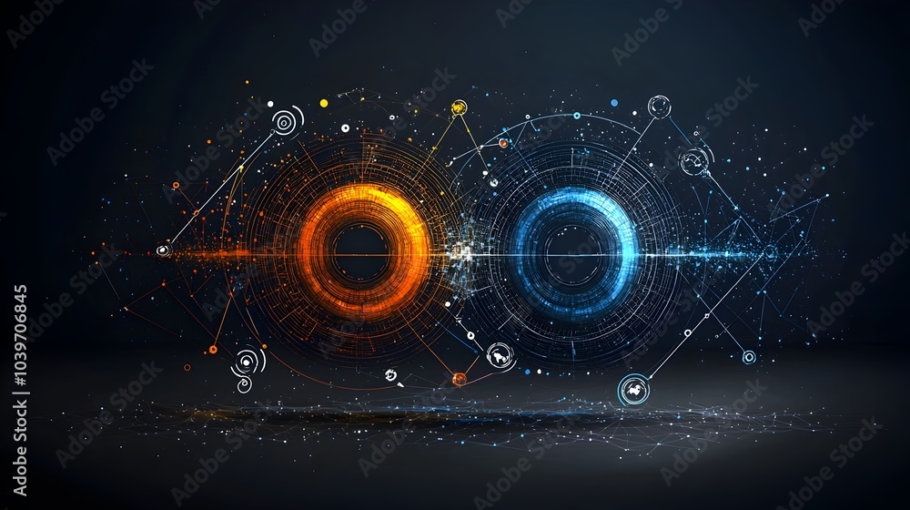Poster captivating and visually striking digital featuring a stylized glowing mesh mandala pattern with vib
