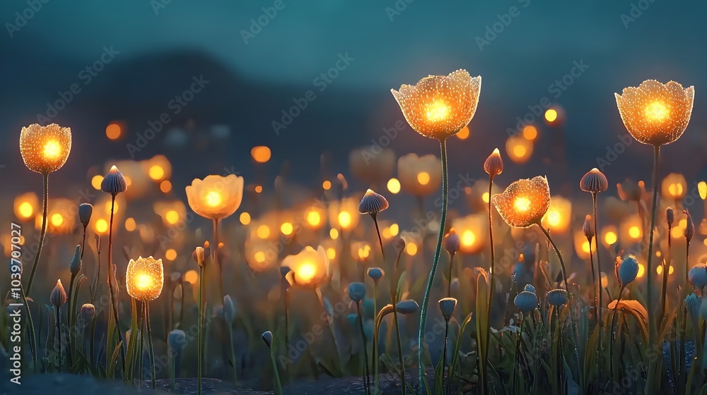 Aufkleber captivating digital art portrayal of lush vibrant floral fields illuminated by a shimmering network 
