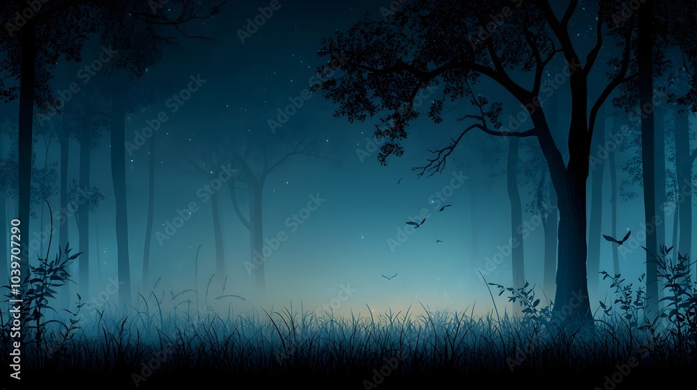 Aufkleber captivating digital artwork depicting the glowing mesh outlines of trees in a misty atmospheric fore