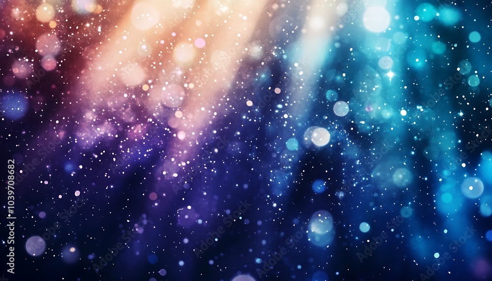 Poster cosmic light particles pouring from the sky cinematic rays with mystical bokeh effect background, ge