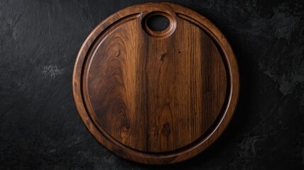 empty wooden cutting board on dark textured