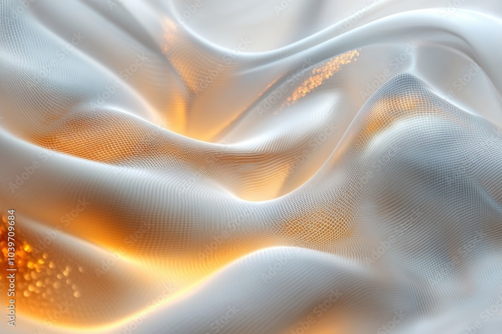 Poster soft white fabric illuminated by warm light creating a serene and inviting atmosphere