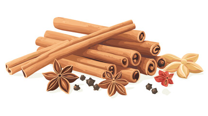 Cinnamon sticks star anise and other winter pumpkin spices Cooking exotic spice cinnamon for dessert food exact vector cartoon template