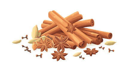 Cinnamon sticks star anise and other winter pumpkin spices Cooking exotic spice cinnamon for dessert food exact vector cartoon template
