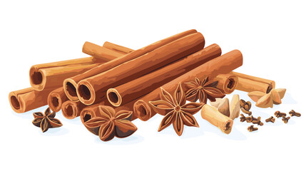 Cinnamon sticks star anise and other winter pumpkin spices Cooking exotic spice cinnamon for dessert food exact vector cartoon template