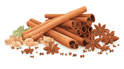 Cinnamon sticks star anise and other winter pumpkin spices Cooking exotic spice cinnamon for dessert food exact vector cartoon template