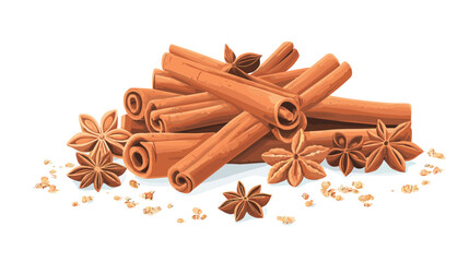 Cinnamon sticks star anise and other winter pumpkin spices Cooking exotic spice cinnamon for dessert food exact vector cartoon template
