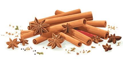 Cinnamon sticks star anise and other winter pumpkin spices Cooking exotic spice cinnamon for dessert food exact vector cartoon template