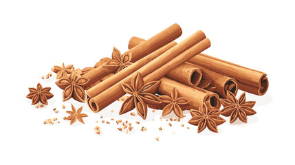 Cinnamon sticks star anise and other winter pumpkin spices Cooking exotic spice cinnamon for dessert food exact vector cartoon template