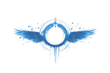 A stylized circular emblem with blue wings spreading symmetrically from the center, creating a sleek, minimalist design
