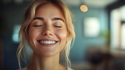 Fototapeta premium A woman with blonde hair and a smile on her face