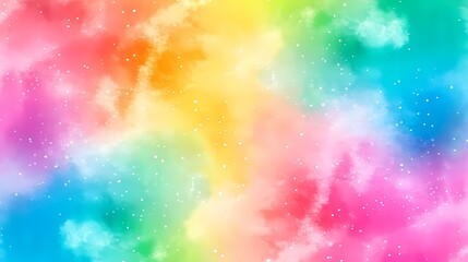 Abstract Watercolor Galaxy Background with Rainbow Colors and White Dots