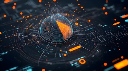 Dynamic and Futuristic Glowing Mesh Pie Chart with Sections Illuminated in Vibrant Neon Hues Ideal for Visualizing and Analyzing Business Financial or Technology Data