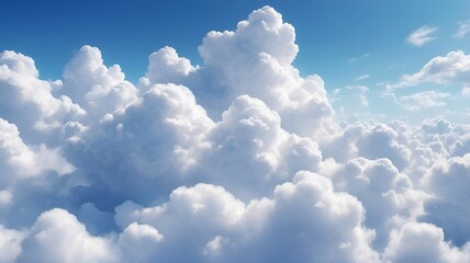 Fluffy white clouds in a bright blue sky with soft textures for serene background and copy space