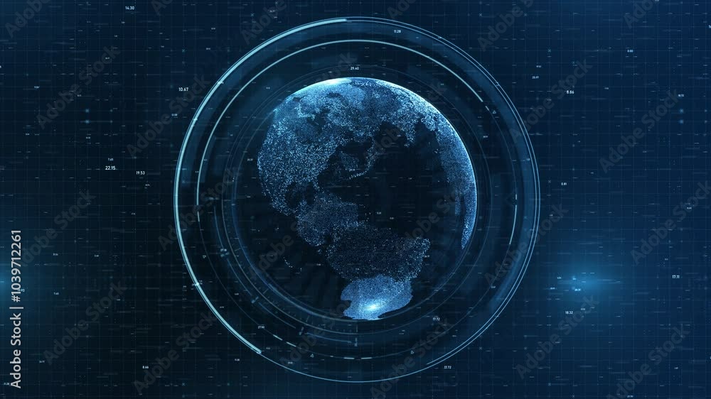 Aufkleber futuristic digital globe: hud earth with binary code, glowing circuits, and global network