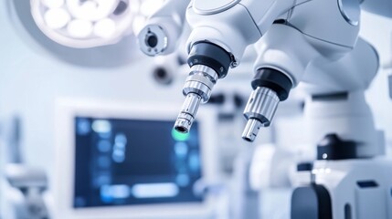A close-up of a robotic arm performing a delicate eye surgery, with precise movements and advanced surgical tools in focus, Advanced style