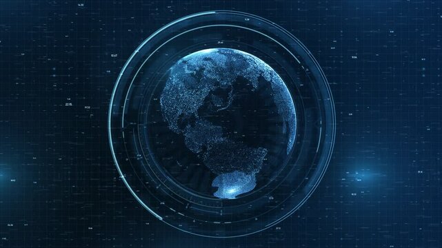 Futuristic Digital Globe: HUD Earth with Binary Code, Glowing Circuits, and Global Network