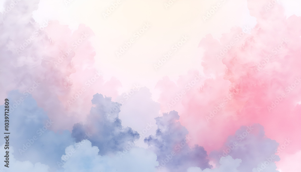 Poster colorful clouds in a pastel style with gradient tones for background and copy space