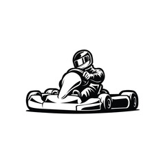 Go kart racing vector isolated. Monochrome go karting driver silhouette illustration