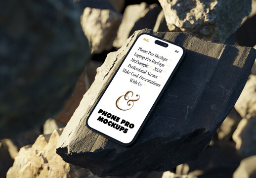 Phone Laying Between Rocks Mockup