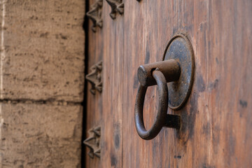 Beautiful Metal Handle On Wooden Door