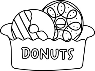 Minimalist Outline of a Donut. Dessert food, sweet food. Bread.