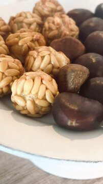 Freshly baked Panallets. Typical Spanish pastries in Catalonia on All Saints' Day. 