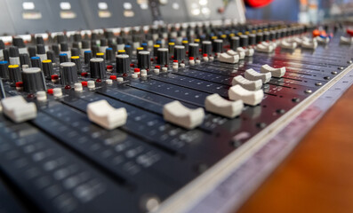 Close-up photo of vintage audio mixer