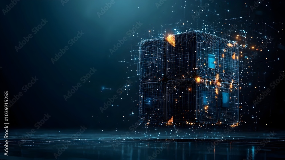 Aufkleber Futuristic glowing wireframe cube abstract digital geometric with dynamic lines shapes and patterns  Minimalist creative and visually striking cyberpunk inspired concept