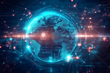 futuristic digital cover featuring a glowing global network with interconnected nodes.