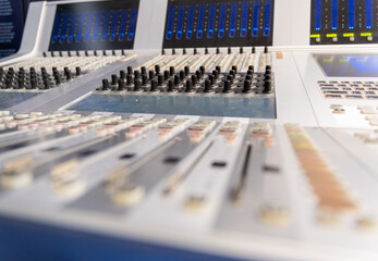 Close-up photo of vintage audio mixer