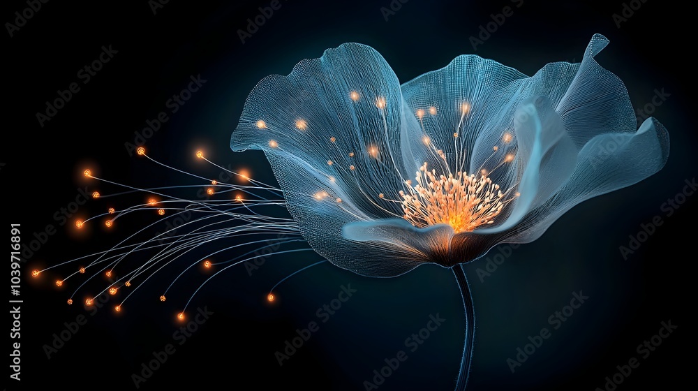 Aufkleber Glimmering mesh flower blooming with shimmering digital trails that depict its growth stages and transformative nature  This image showcases the dynamic