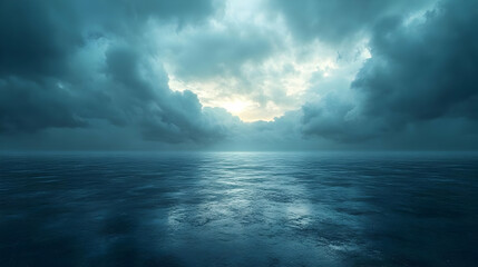Dark Blue Cloudy Sky Above Calm Ocean Abstract Background