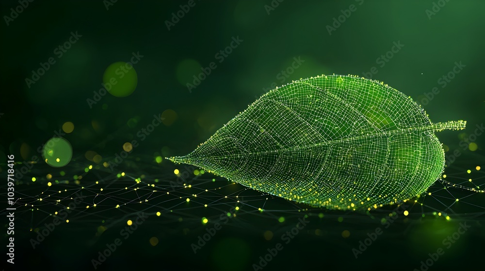 Poster glowing digital of an abstract mesh pattern mimicking the organic veins and textures of a large trop