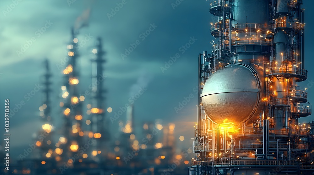 Fototapete glowing high tech oil refinery with interconnected mesh lines creating a futuristic and abstract ind