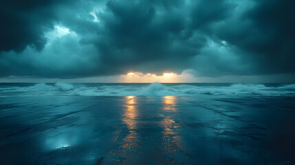 Obraz premium Dramatic Ocean Sunset with Storm Clouds - Realistic Image