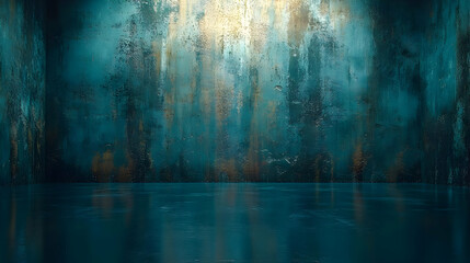 Teal and Gold Concrete Wall and Floor Background